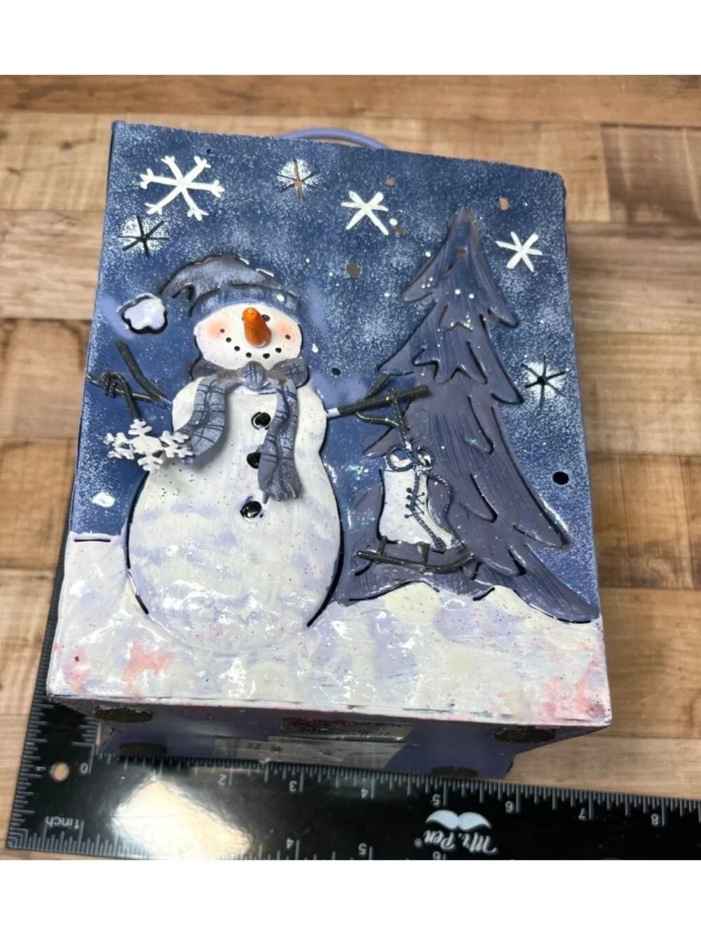 Handcrafted Metal Snowman Candle Holder With Handle